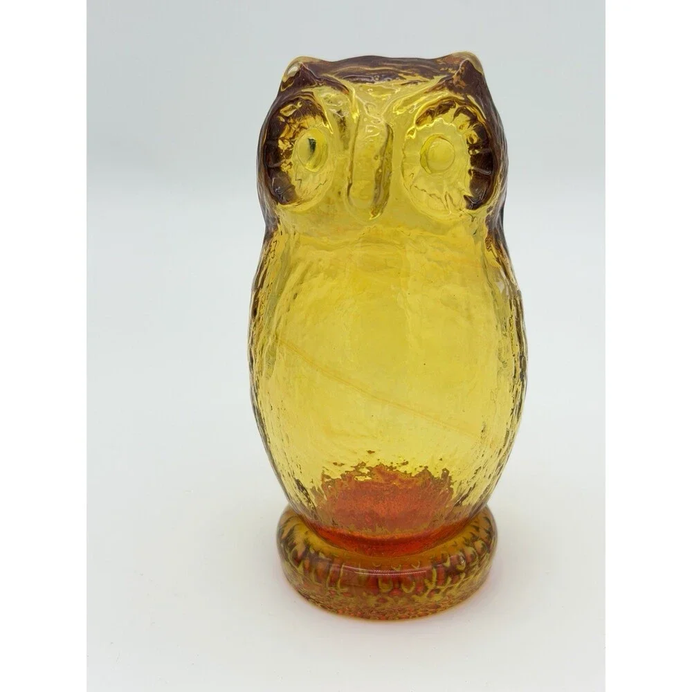 Pilgrim Art Glass Amberina/amber Owl Figurine Vintage 5”H Hand Blown Glass